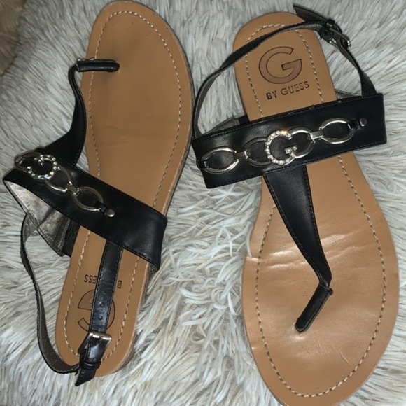 Guess Thong Sandal Black with Silver Links and Guess Logo with Rhinestones 9 - Picture 12 of 14